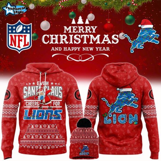 Detroit Lions 2024 Merry Christmas Special Premium Limited Pullover Hoodie x Bobble Hat V2