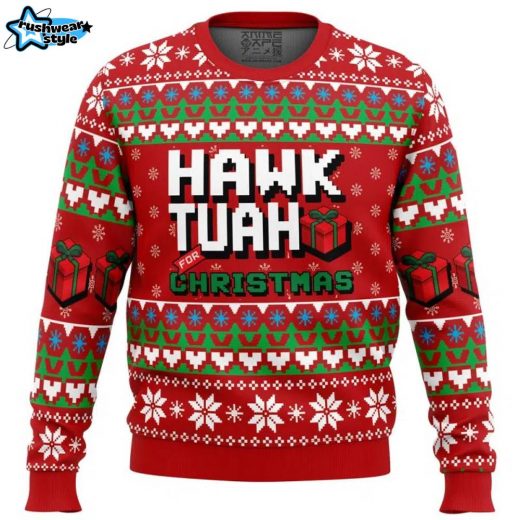 Hawk Tuah For Christmas Pop Culture Ugly Christmas Sweater Unique Holiday Apparel