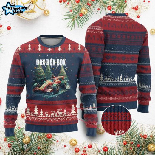 Car Racing Ugly Christmas Sweater – Box Box Box Xmas Lights Theme