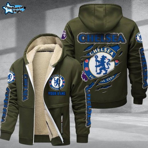 Chelsea F.C DMTZ0595 Velvet Zip Hoodie Coat Blue Lions Apparel