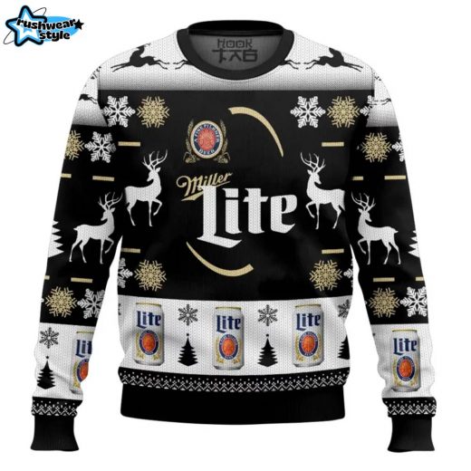 Custom Black Miller Lite Beer Ugly Christmas Sweater – Perfect for Beer Lovers