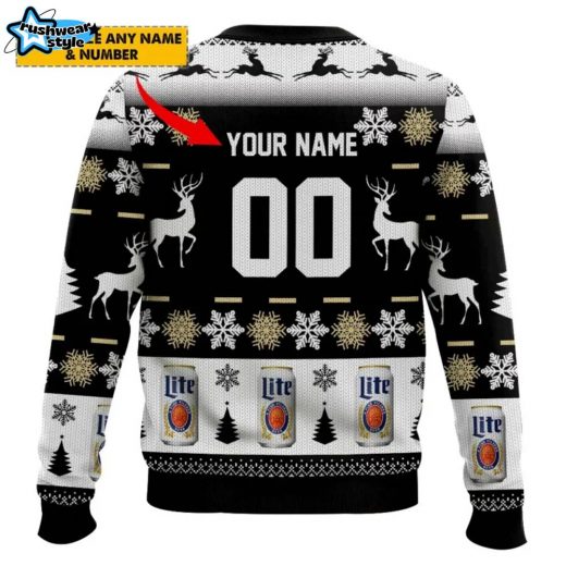 Custom Black Miller Lite Beer Ugly Christmas Sweater – Perfect for Beer Lovers