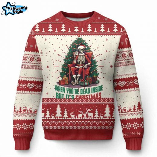 Dead Inside Funny Skeleton Ugly Christmas Sweater – Chillin’ Xmas Vibes