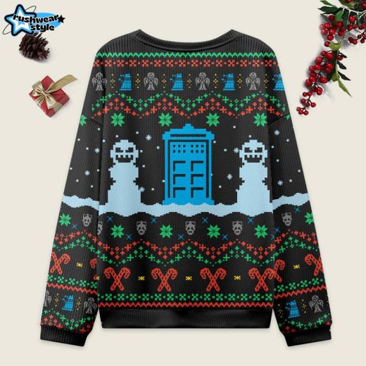 Doctor Who Ugly Christmas Sweater – Black TARDIS Holiday Style for Fans