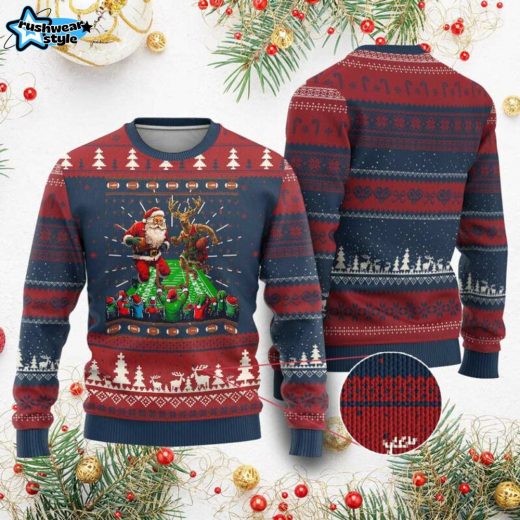 Football Santa vs Reindeer Ugly Christmas Sweater – Funny Sports Gift