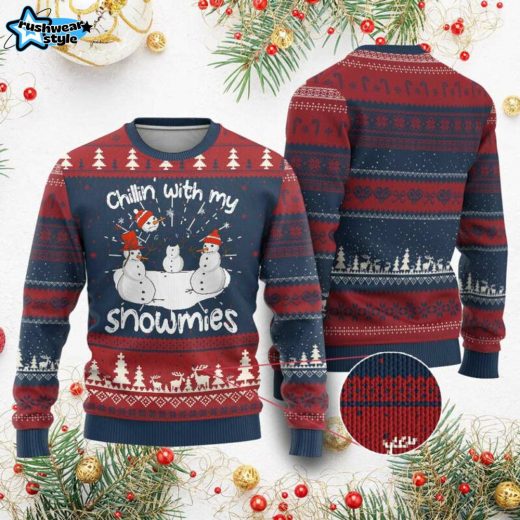 Funny Chillin’ With My Snowmies Ugly Christmas Sweater – Snowman Friends Gift