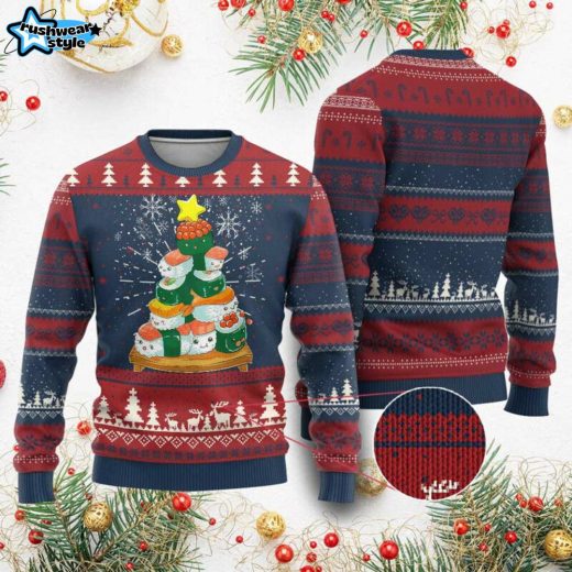 Funny Sushi Christmas Tree Ugly Sweater – Cute Japanese Style Xmas Gift