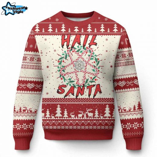 Hail Santa Candy Pentagram Ugly Christmas Sweater – Dark Xmas Humor