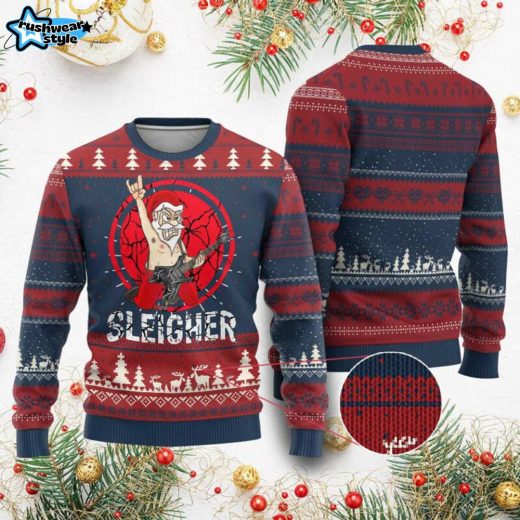 Heavy Mental Sleigher Santa Ugly Christmas Sweater – Rock Music Fans Gift