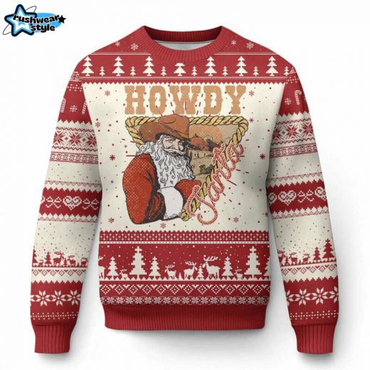 Howdy Santa Cowboy Ugly Christmas Sweater – Vintage Western Holiday Theme