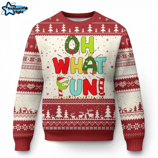 Oh What Fun Candy Cane Ugly Christmas Sweater for Sweet Holiday Lovers