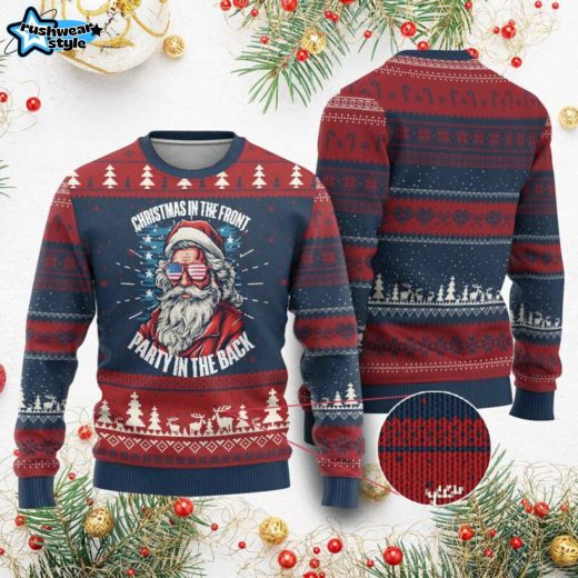 Party in the Back Patriotic Santa Ugly Christmas Sweater – Funny Xmas Style