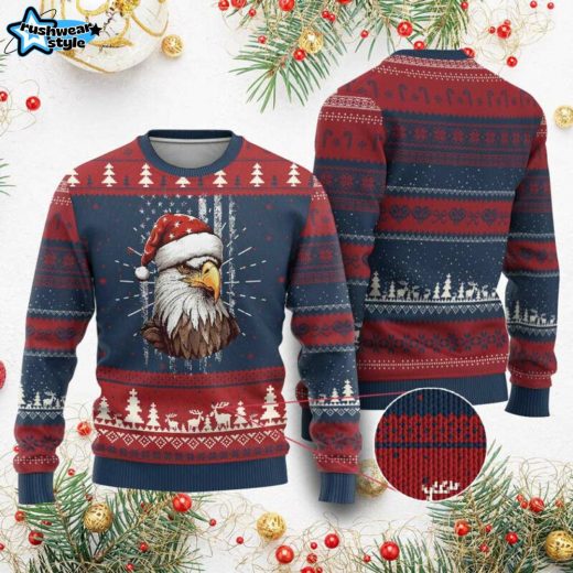 Patriotic Santa Bald Eagle Ugly Christmas Sweater – USA Flag Holiday Design