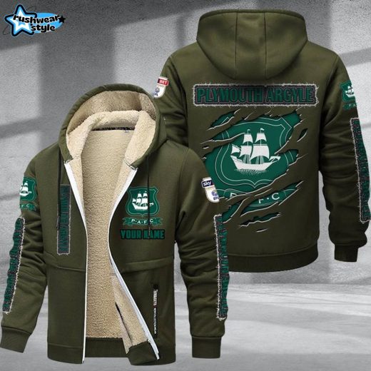 Plymouth Argyle DMTZ0622 Velvet Zip Hoodie Coat Green Army Jacket