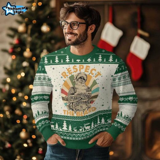 Respect the Beard Retro Cool Santa Ugly Christmas Sweater – Vintage Look