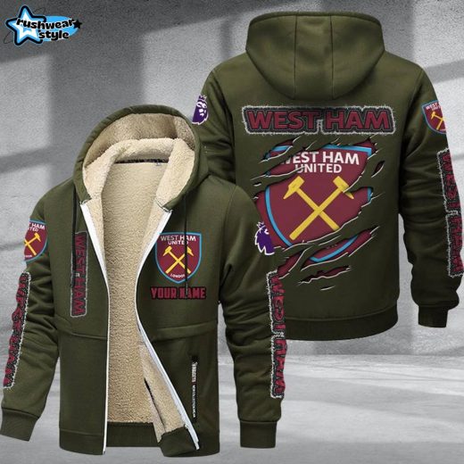 West Ham United FC DMTZ0607 Velvet Zip Hoodie Coat Hammers Club Jacket