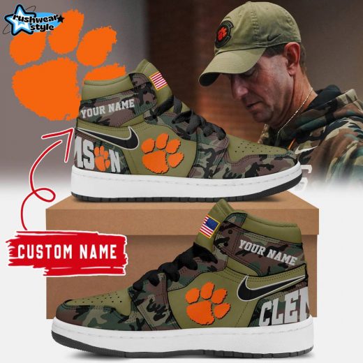 Special Clemson Tigers Military Appreciation AJ1 Football Shoes 2024