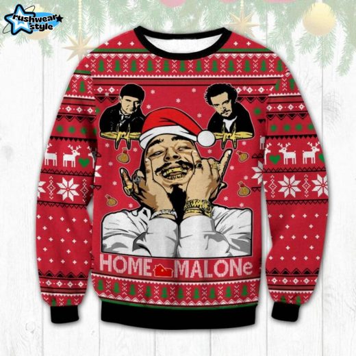 Home Malone Ugly Christmas Sweater – Post Malone Parody Holiday Knit