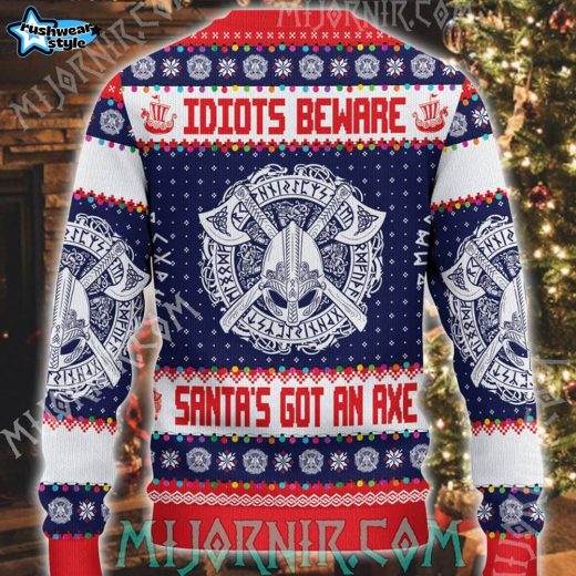 Idiot Beware Viking Ugly Christmas Sweater – Warrior Holiday Fun