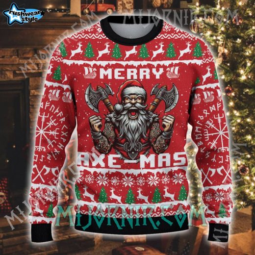 Merry Axe-Mas Viking Christmas Sweater – Holiday Warrior Theme