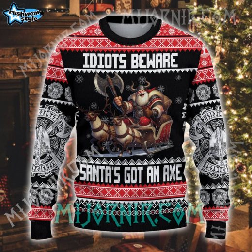 Santa’s Got an Axe Viking Ugly Christmas Sweater – Holiday Warrior Knit