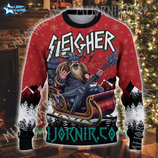 Sleigher Viking Rock Ugly Christmas Sweater – Norse Holiday Fun