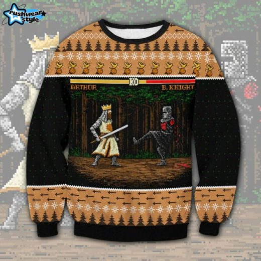 Arthur vs Black Knight Monty Python Ugly Christmas Sweater – Pixel Art Movie Sweater