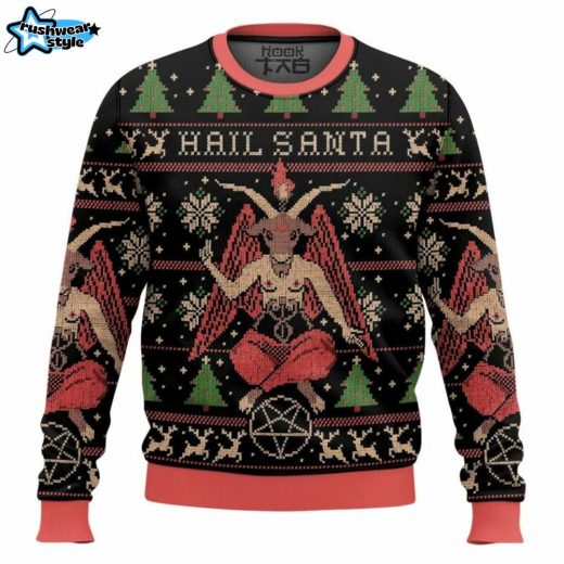 Hail Santa “Satan Claus” Ugly Christmas Sweater – Dark Humor Holiday Jumper