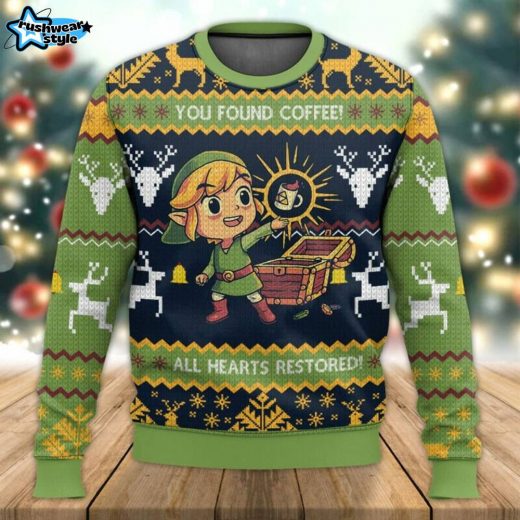 Legend of Zelda Coffee Ugly Christmas Sweater – Gamer & Fantasy Theme Sweater