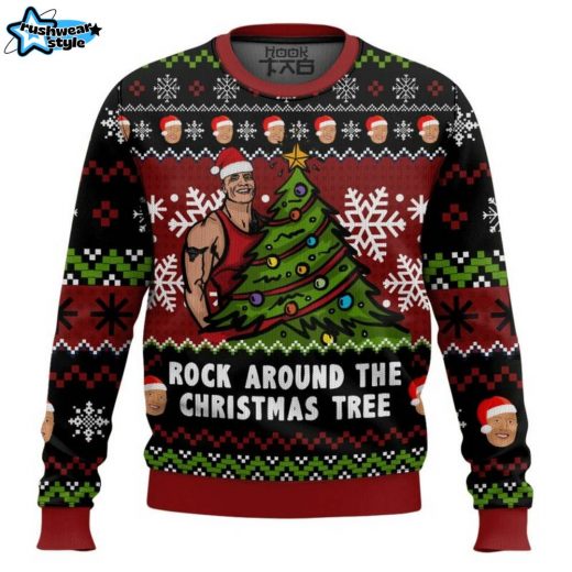 Rock Around The Christmas Tree “The Rock” Ugly Sweater – Wrestling Fan Holiday Jumper