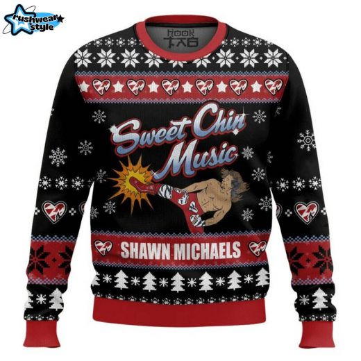 Shawn Michaels Sweet Chin Music Ugly Christmas Sweater – Wrestling Holiday Jumper