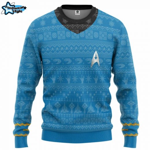 Star Trek 3D Original Series Blue Ugly Christmas Sweater – Vintage Sci-Fi Holiday Sweater