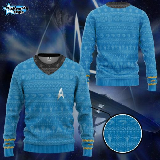 Star Trek 3D Original Series Blue Ugly Christmas Sweater – Vintage Sci-Fi Holiday Sweater