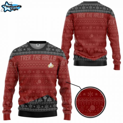 Star Trek Next Generation Red Ugly Christmas Sweater – Version 2 Sci-Fi Holiday Apparel