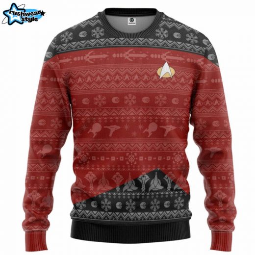 Star Trek The Next Generation Red Ugly Christmas Sweater – Sci-Fi Holiday Apparel