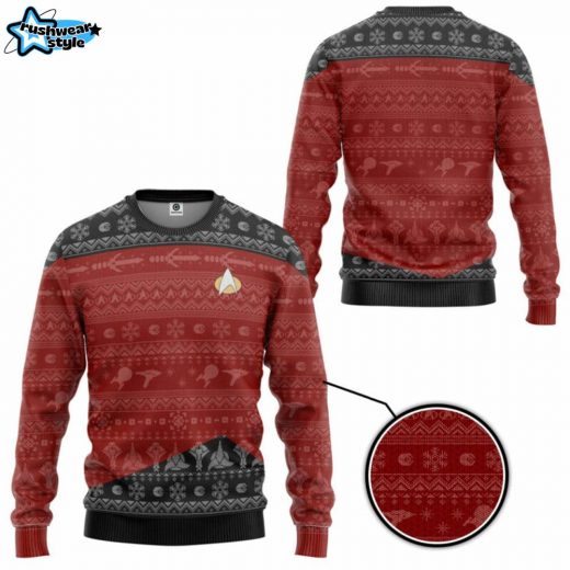 Star Trek The Next Generation Red Ugly Christmas Sweater – Sci-Fi Holiday Apparel