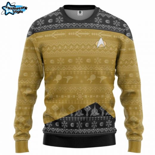 Star Trek The Next Generation Yellow Ugly Christmas Sweater – Sci-Fi Series Holiday Apparel