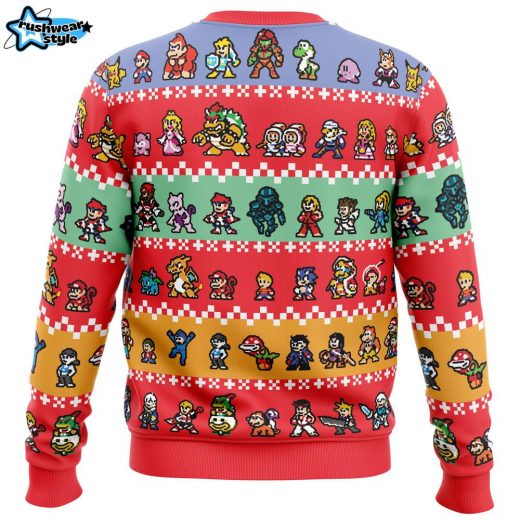 Super Smash Bros Ugly Christmas Sweater – Pixel Art Gamer Holiday Sweater