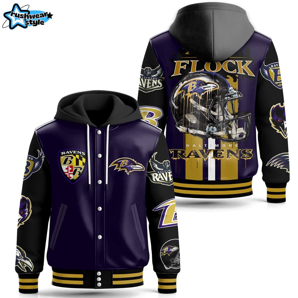 Baltimore Ravens Hooded Baseball Jacket Baltimore Ravens Hooded Baseball Jacket