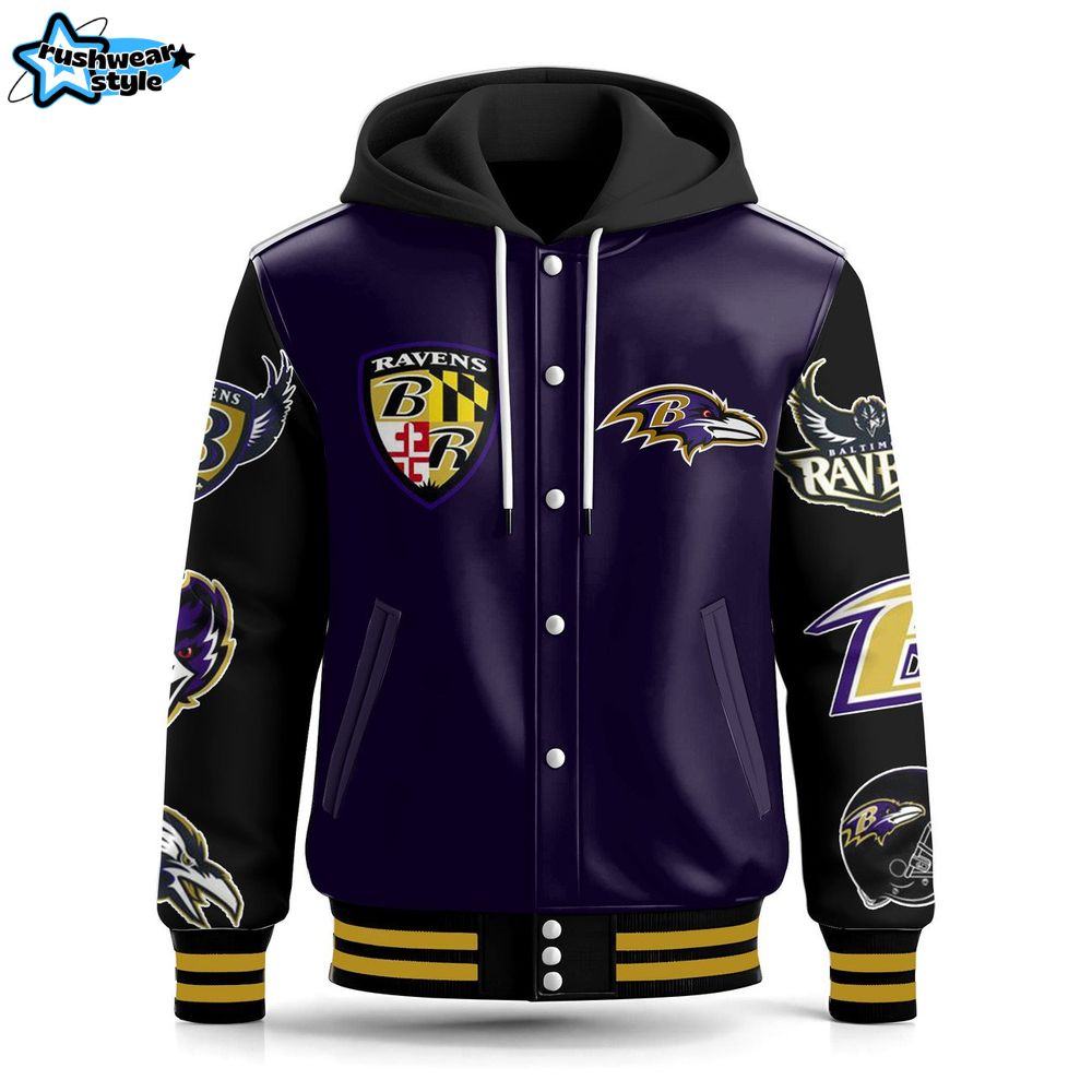 Baltimore Ravens Hooded Baseball Jacket Baltimore Ravens Hooded Baseball Jacket
