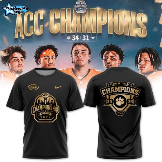 Clemson Tigers Football Team Nike 2024 ACC Champions TShirt Black