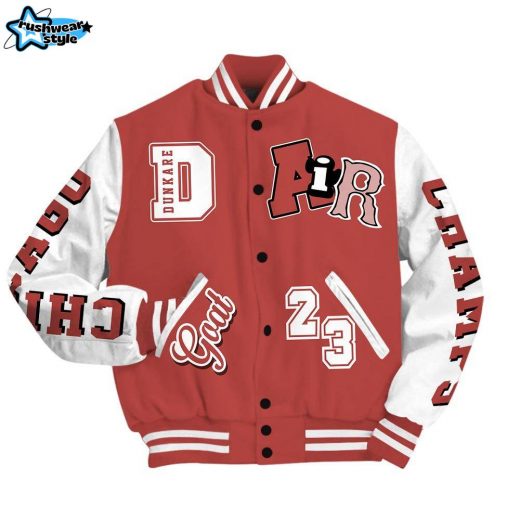 Dunkare Dune Red 13s Shirt Varsity Jacket, AIR Number 23 GOAT Baseball Varsity Jacket Unisex Outfit