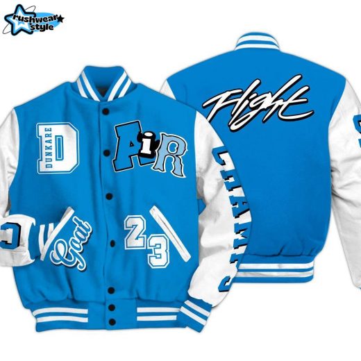 Dunkare Industrial Blue 4s Shirt Varsity Jacket, AIR Number 23 GOAT Baseball Varsity Jacket Unisex Outfit Military Blue 4s