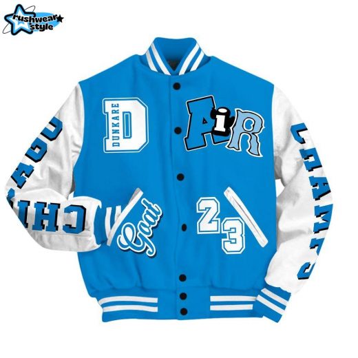 Dunkare Industrial Blue 4s Shirt Varsity Jacket, AIR Number 23 GOAT Baseball Varsity Jacket Unisex Outfit Military Blue 4s