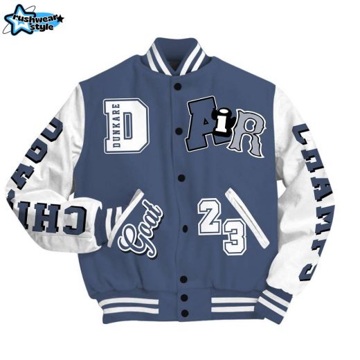 Dunkare Low Diffused Blue 11s Shirt Varsity Jacket, AIR Number 23 GOAT Baseball Varsity Jacket Unisex Outfit