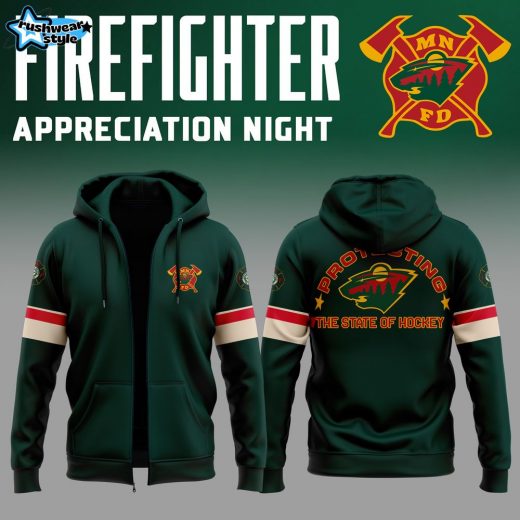 Limited Edition Minnesota Wild Firefighter Appreciation Night 2024 Zip Hoodie