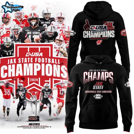 Men’s Jacksonville State Gamecocks 2024 Conference USA Champions Premium Limited Pullover Hoodie Black