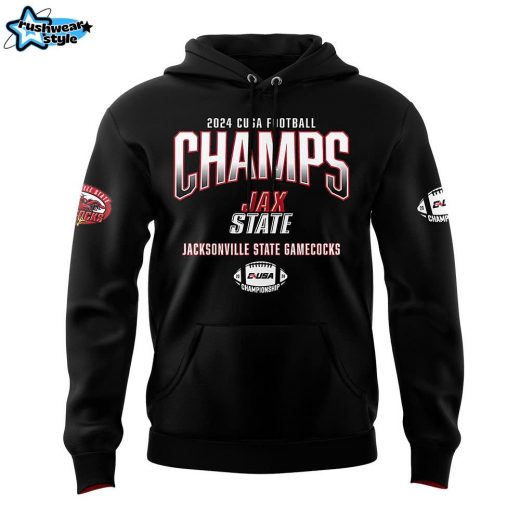 Men’s Jacksonville State Gamecocks 2024 Conference USA Champions Premium Limited Pullover Hoodie Black V2