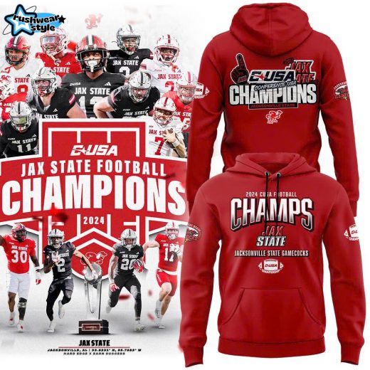 Men’s Jacksonville State Gamecocks 2024 Conference USA Champions Premium Limited Pullover Hoodie Red