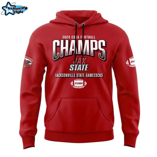 Men’s Jacksonville State Gamecocks 2024 Conference USA Champions Premium Limited Pullover Hoodie Red